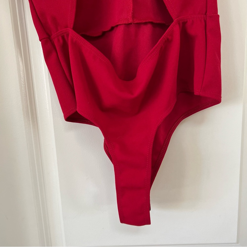 Lulu’s Red Ruffle V Neck Bodysuit Tank - Picture 5 of 5